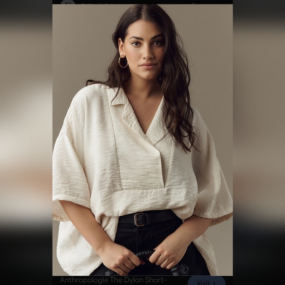 ANTHROPOLOGIE Cream Blouse Womens The Dilon Short Sleeves Wide-packet CREAM 2X - Picture 4 of 12